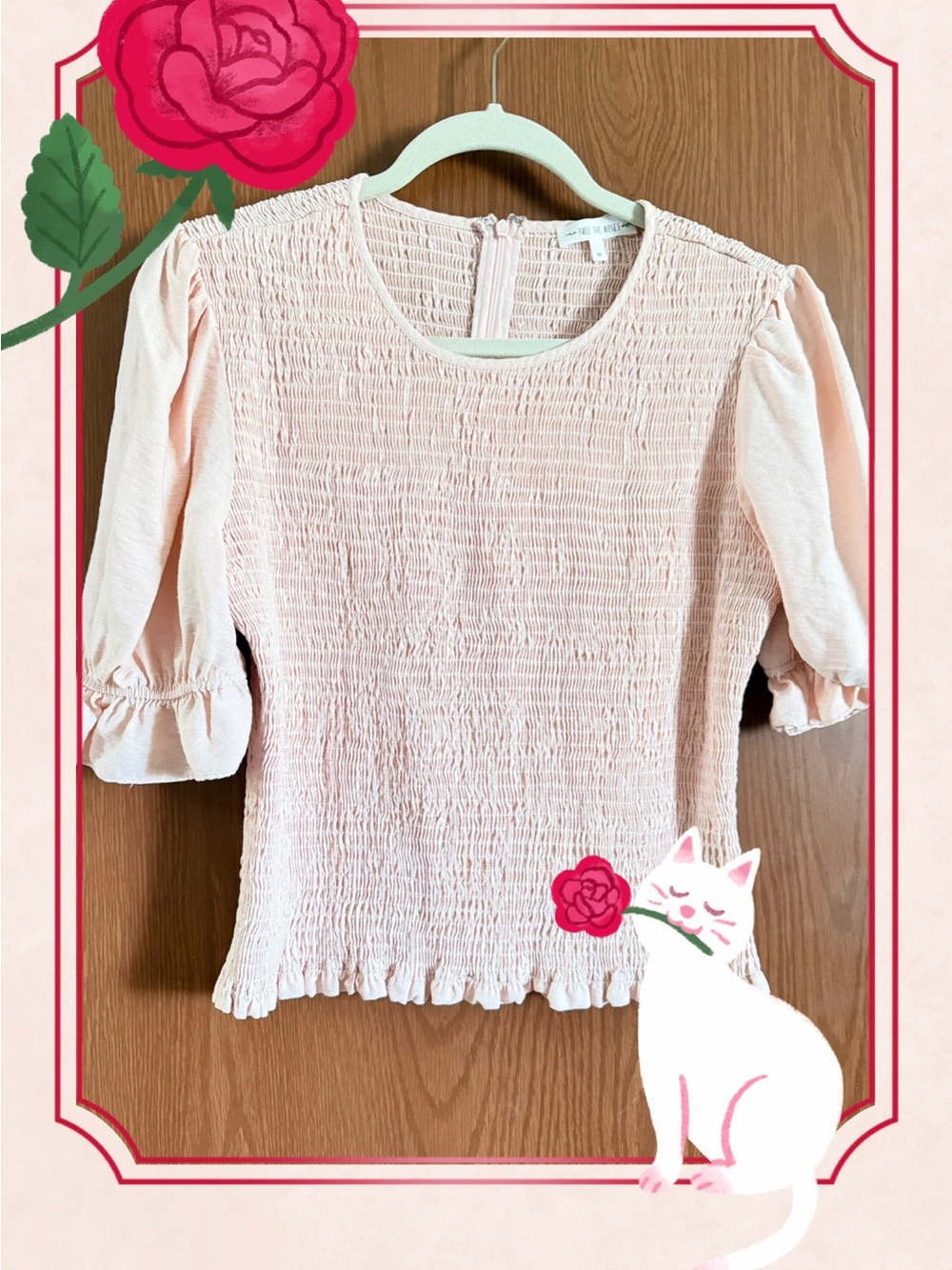 Free the Roses Light Pink Smocked Puff Sleeve Top